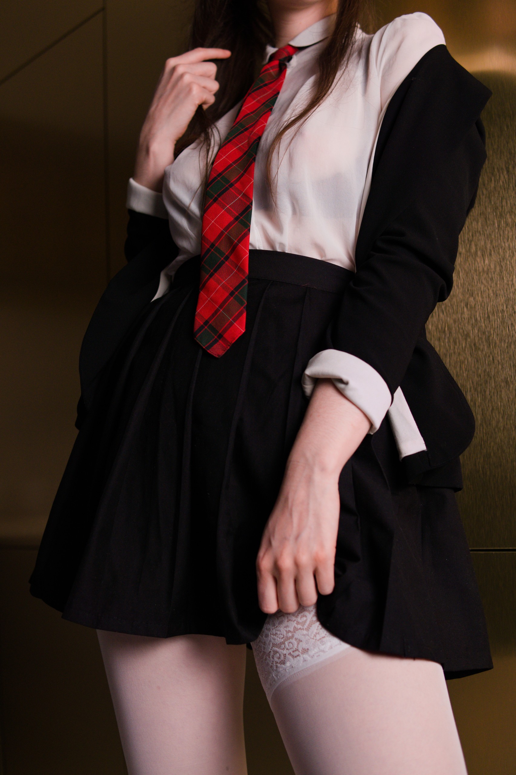 Schoolgirl in Transparent Shirt with Cupless Bra, Crotchless Panties and Garter Belt image 7