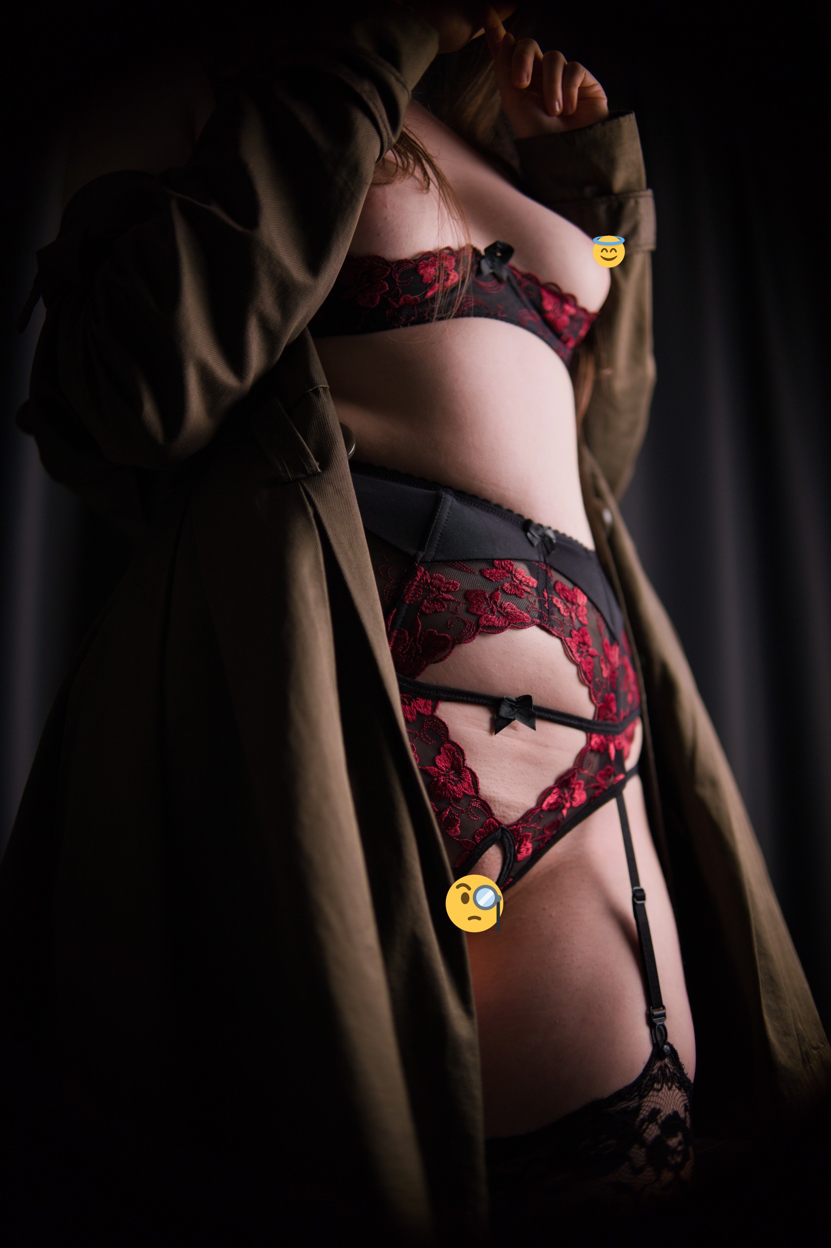 Exhibitionist in Trench Coat with Cupless Bra, Crotchless Panties and Garter Belt image 24