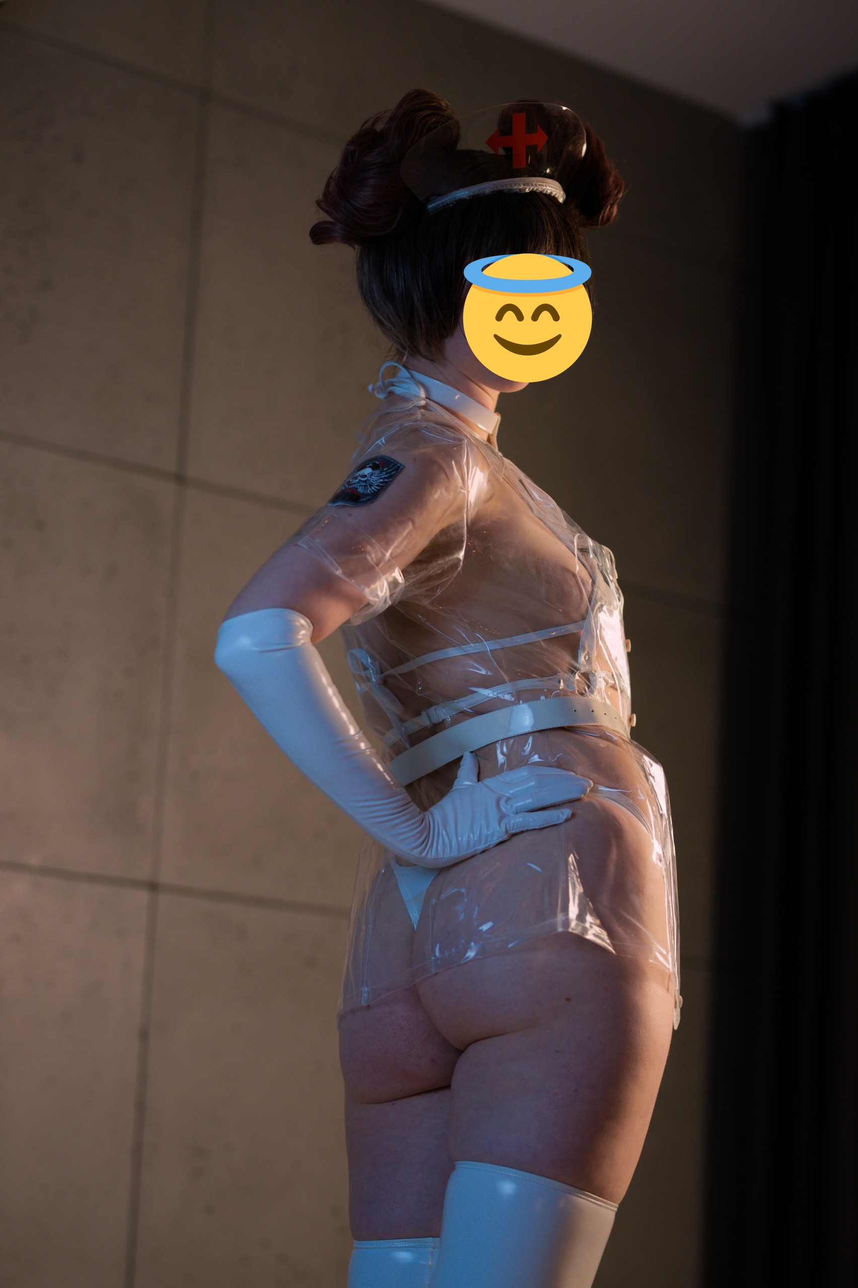 White Dark Reign Nurse in Harness with Latex Gloves and Stockings image 12