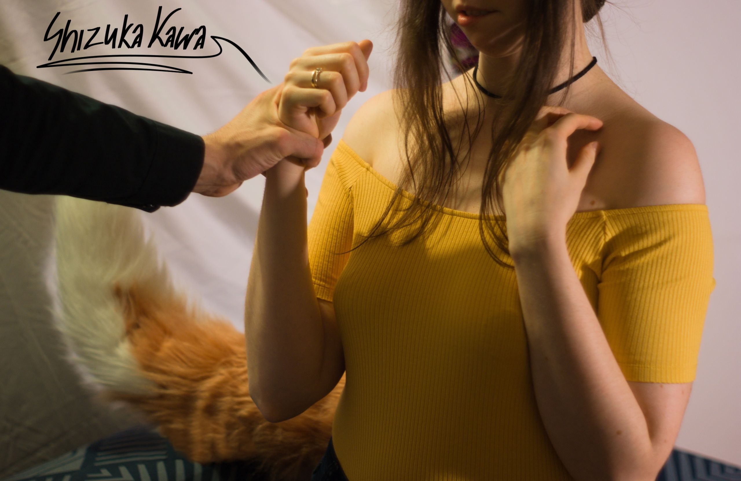 Foxgirl in a Yellow Off Shoulder Blouse with Garter Belt and Stockings image 3
