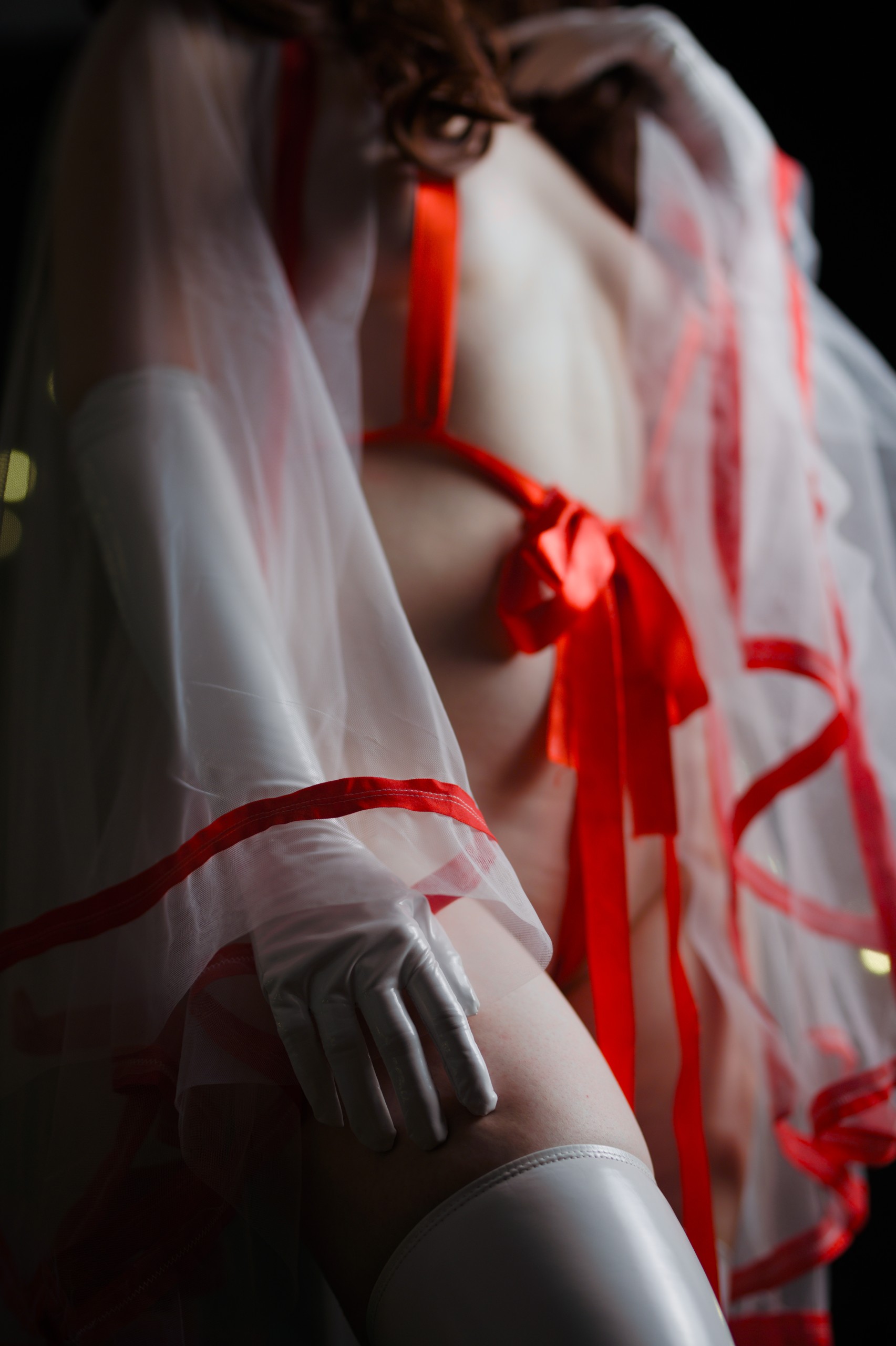 Miko Priestess in See-through Kimono and Red Ribbon image 12