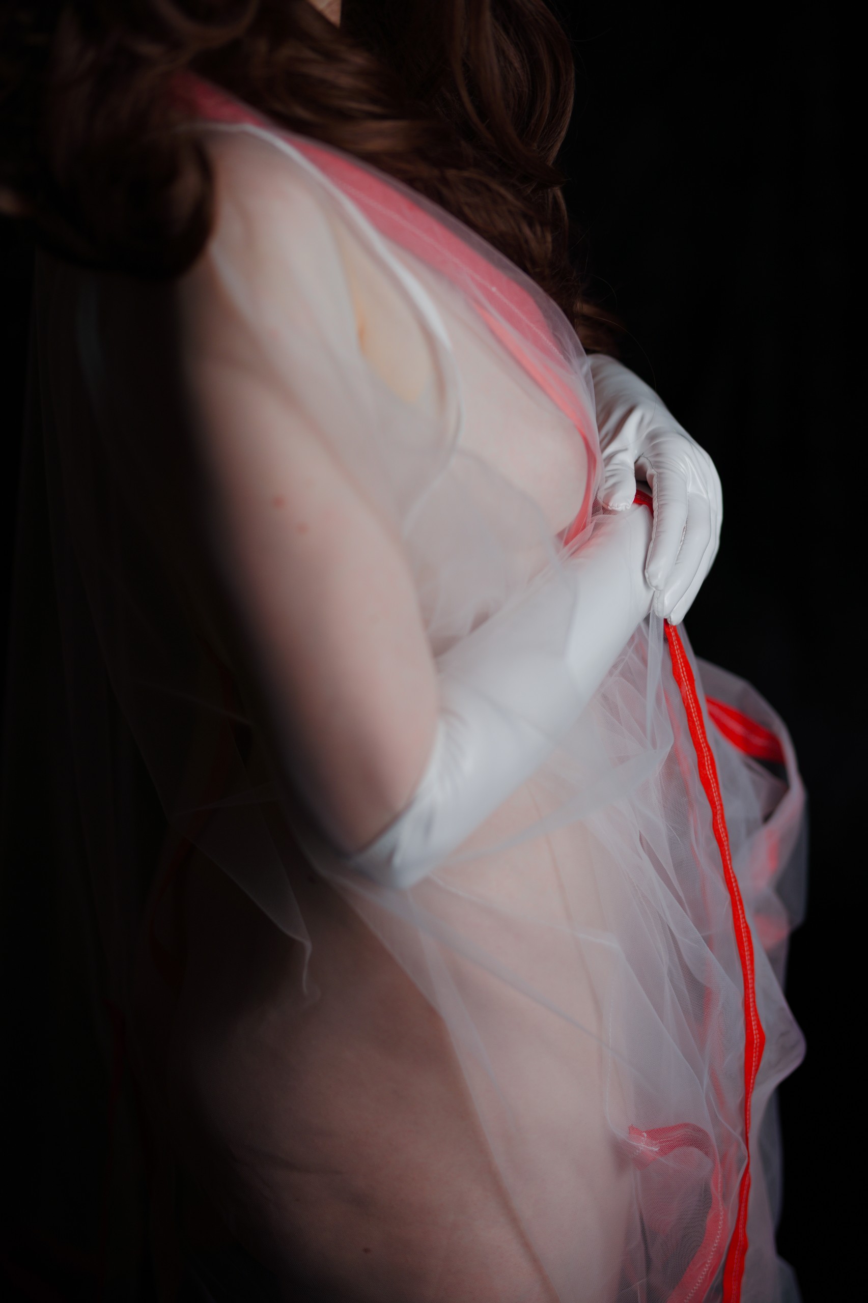 Miko Priestess in See-through Kimono and Red Ribbon image 20