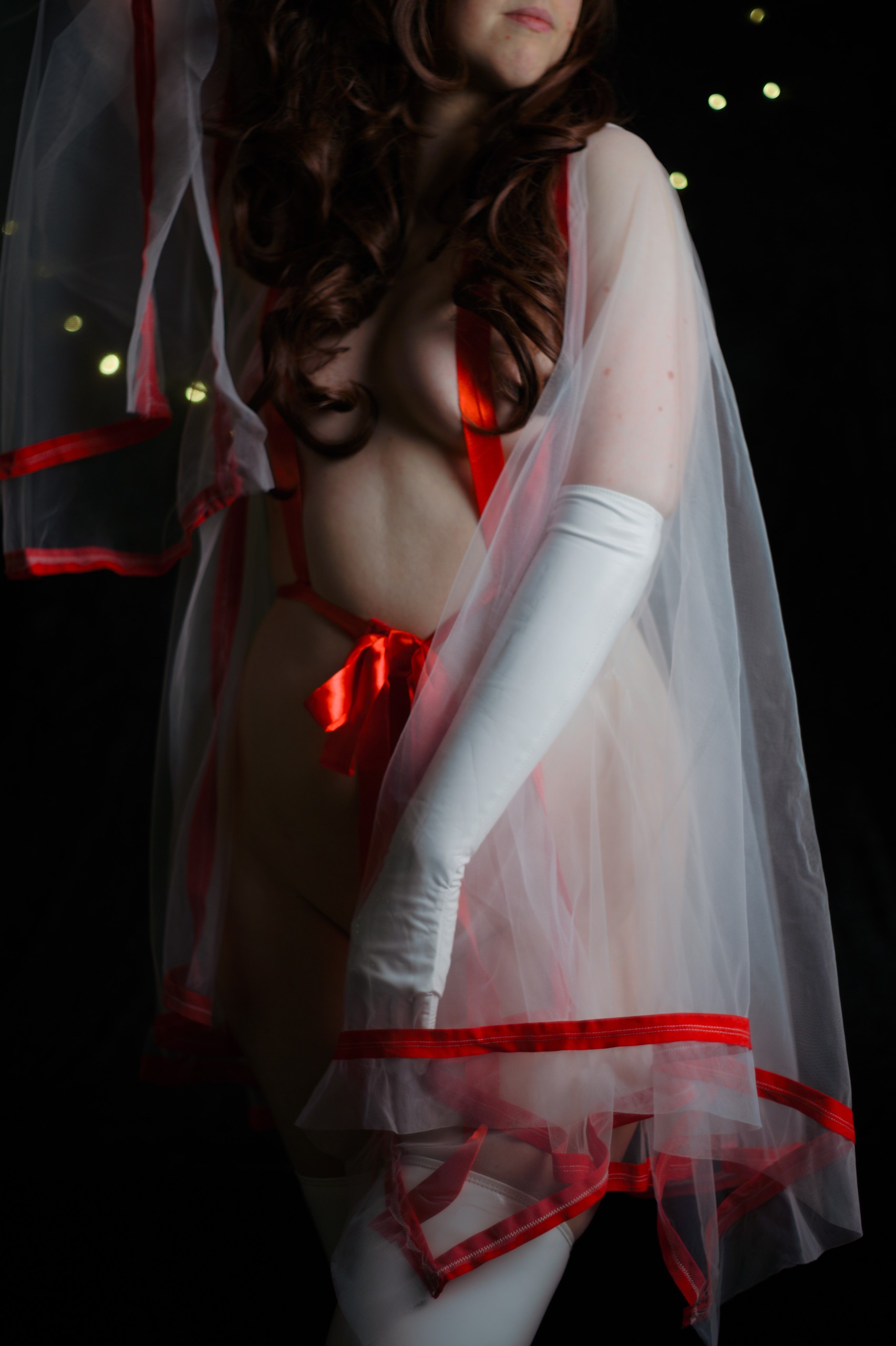 Miko Priestess in See-through Kimono and Red Ribbon image 21