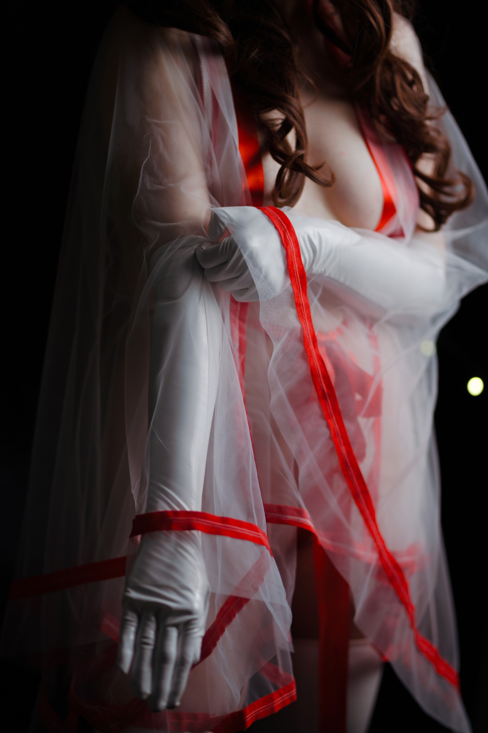 Miko Priestess in See-through Kimono and Red Ribbon image 5
