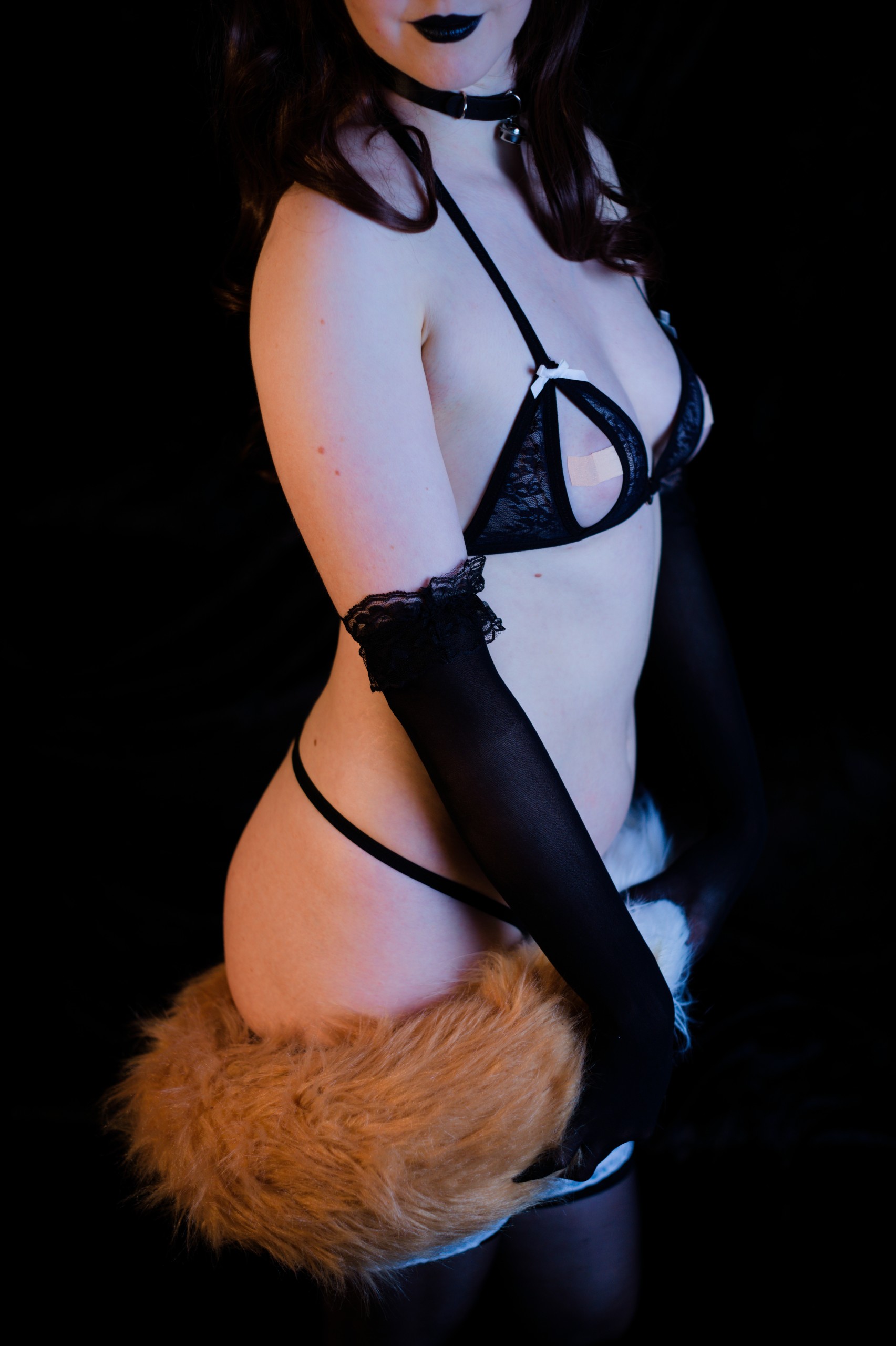 Foxgirl in Black Lacey Open Bra and Backless Panties image 6