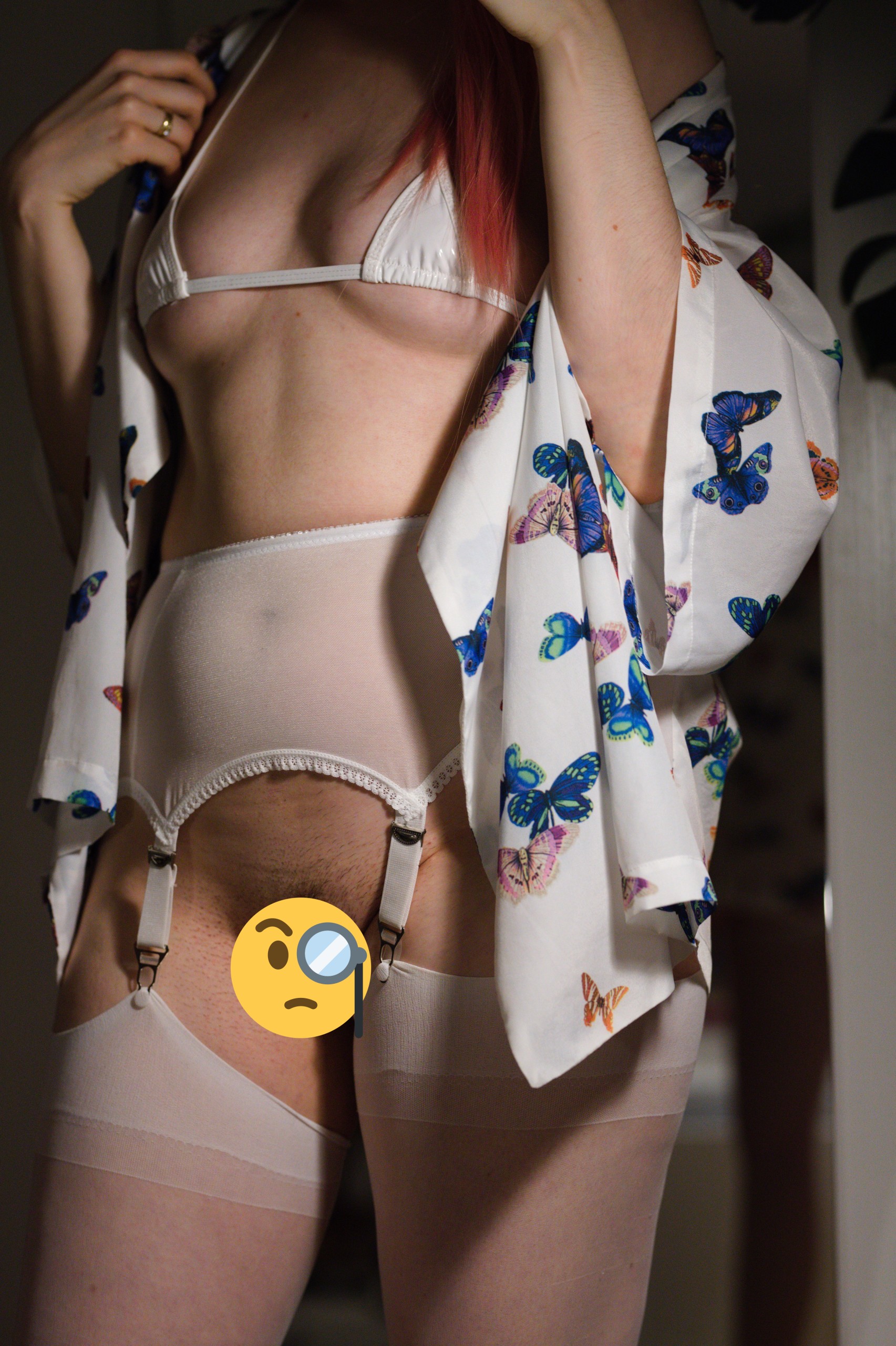 Kimono with White Latex Micro Bikini and Garter Belt image 2