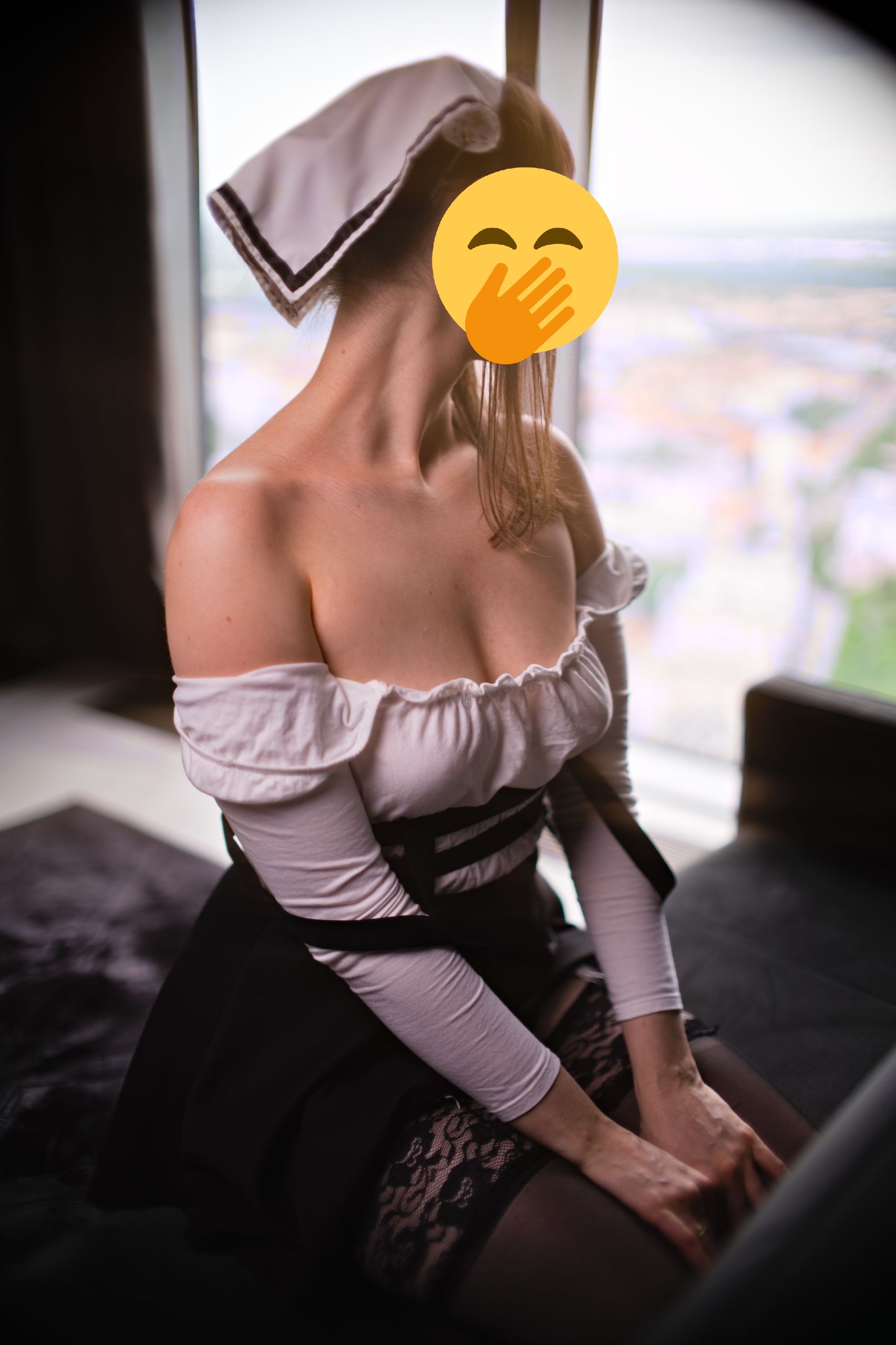 Maid in White Off Shoulder Blouse, Miniskirt and Garter Belt image 14