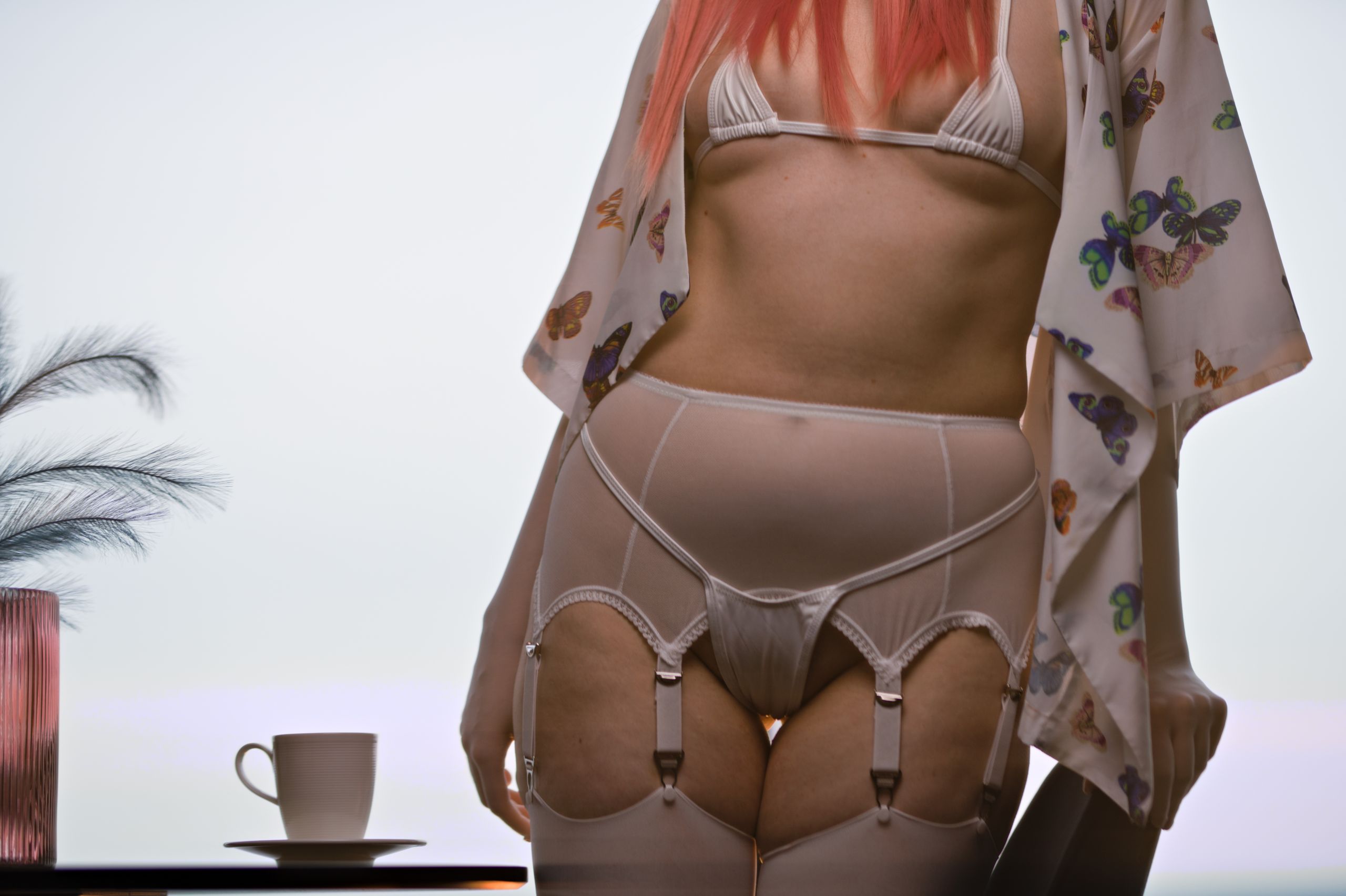 Kimono with White Latex Micro Bikini and Garter Belt image 12