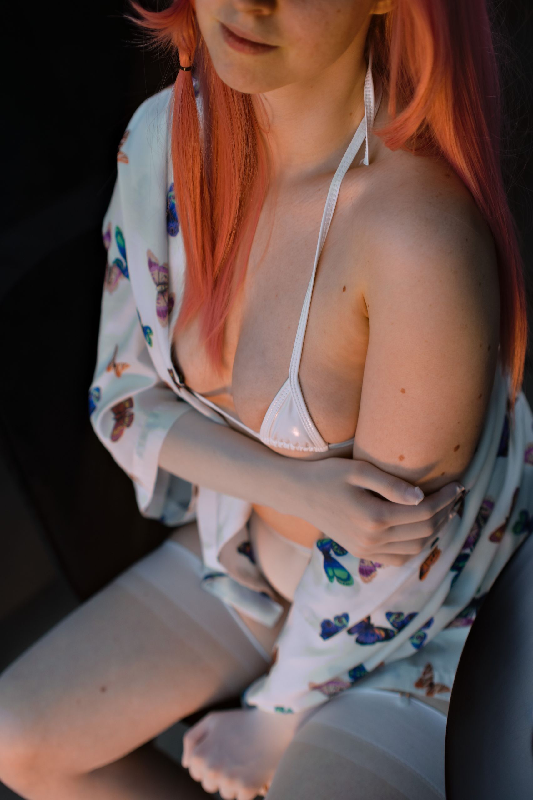 Kimono with White Latex Micro Bikini and Garter Belt image 16