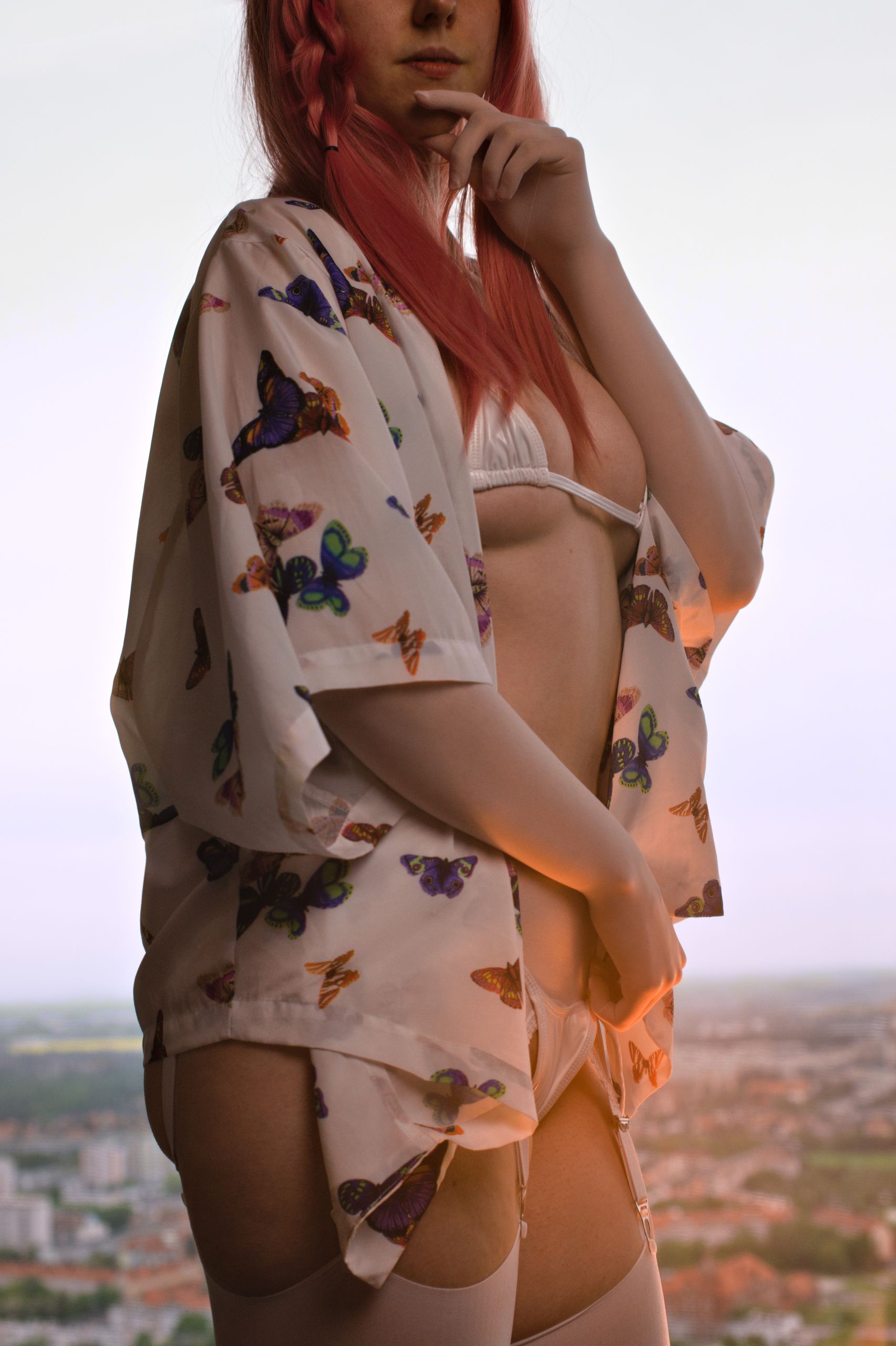 Kimono with White Latex Micro Bikini and Garter Belt image 21