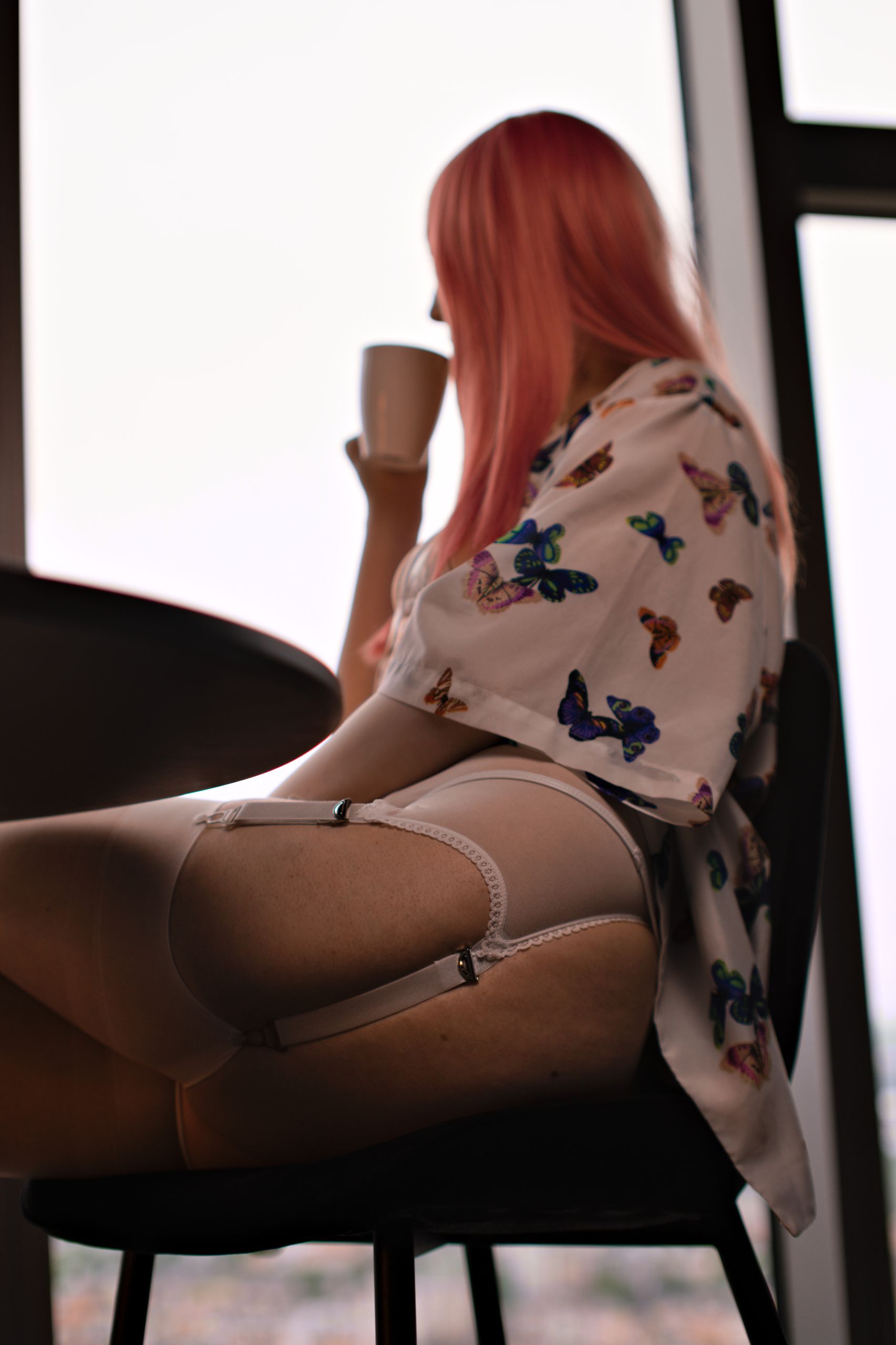 Kimono with White Latex Micro Bikini and Garter Belt image 3