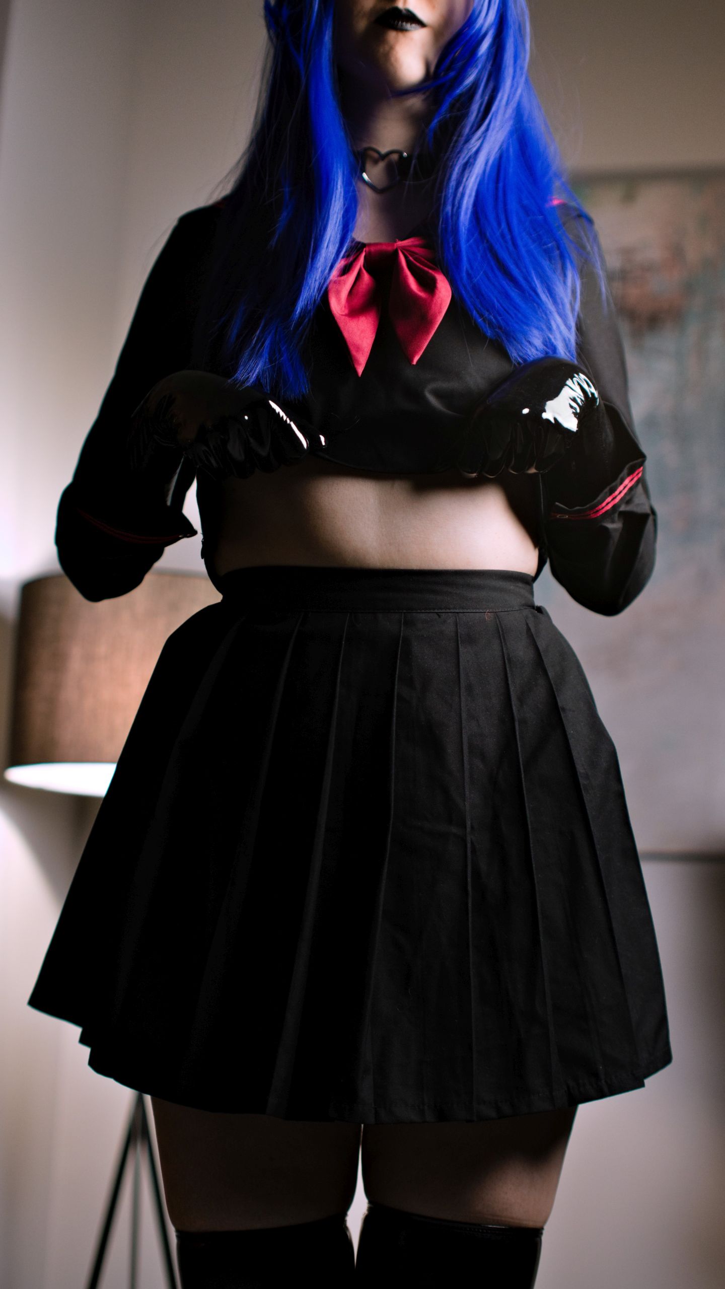 Schoolgirl in Sailor Uniform with Black Latex Micro Bikini, Gloves and Stockings image 1