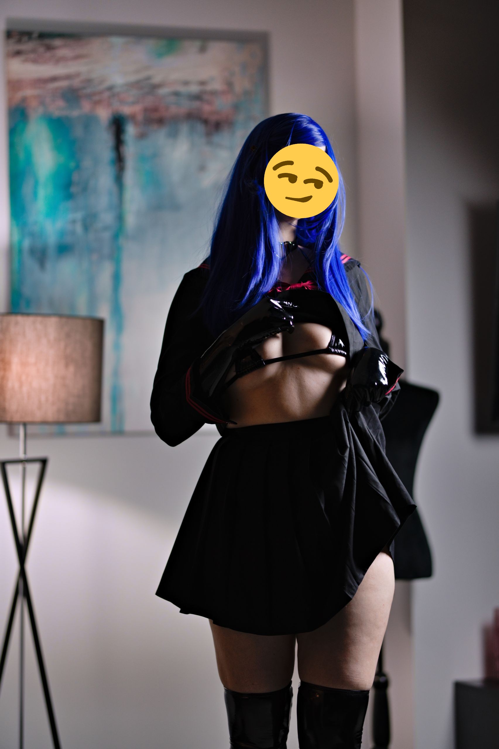 Schoolgirl in Sailor Uniform with Black Latex Micro Bikini, Gloves and Stockings image 10