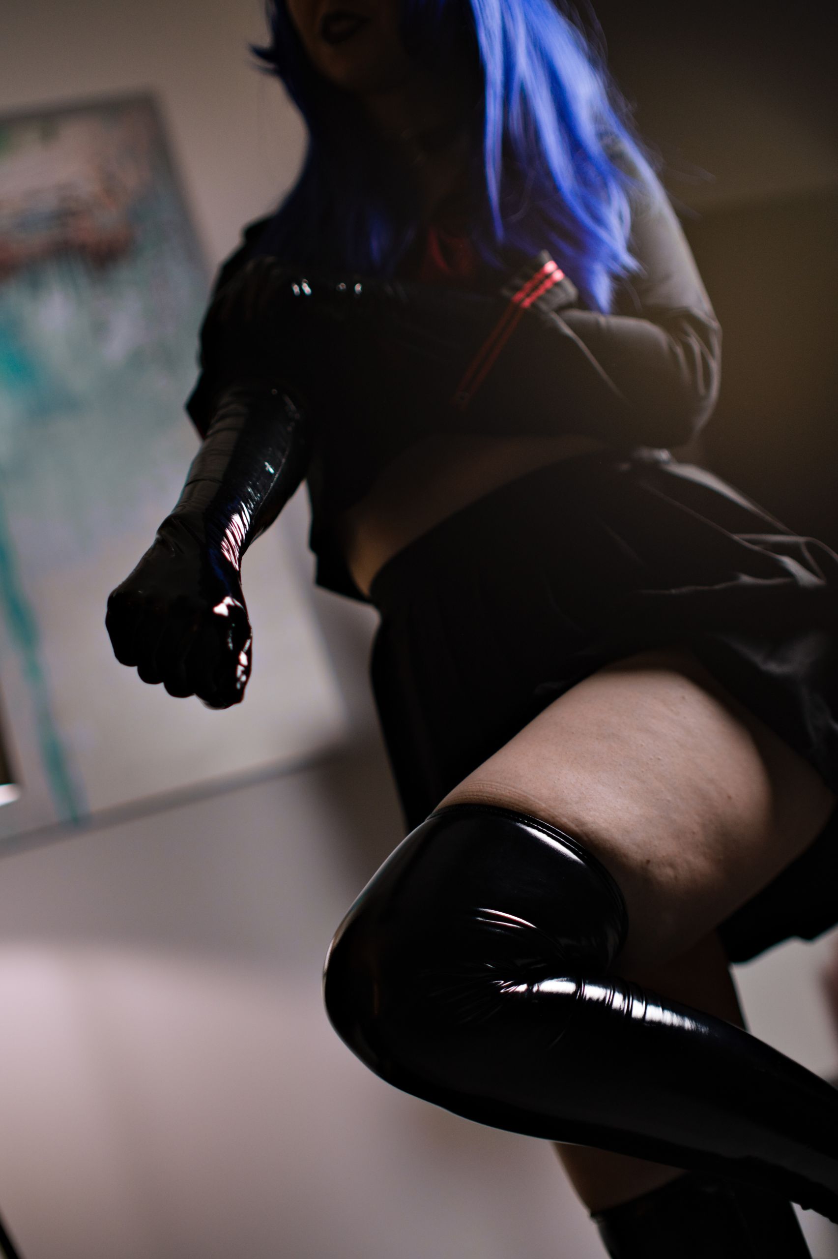 Schoolgirl in Sailor Uniform with Black Latex Micro Bikini, Gloves and Stockings image 2