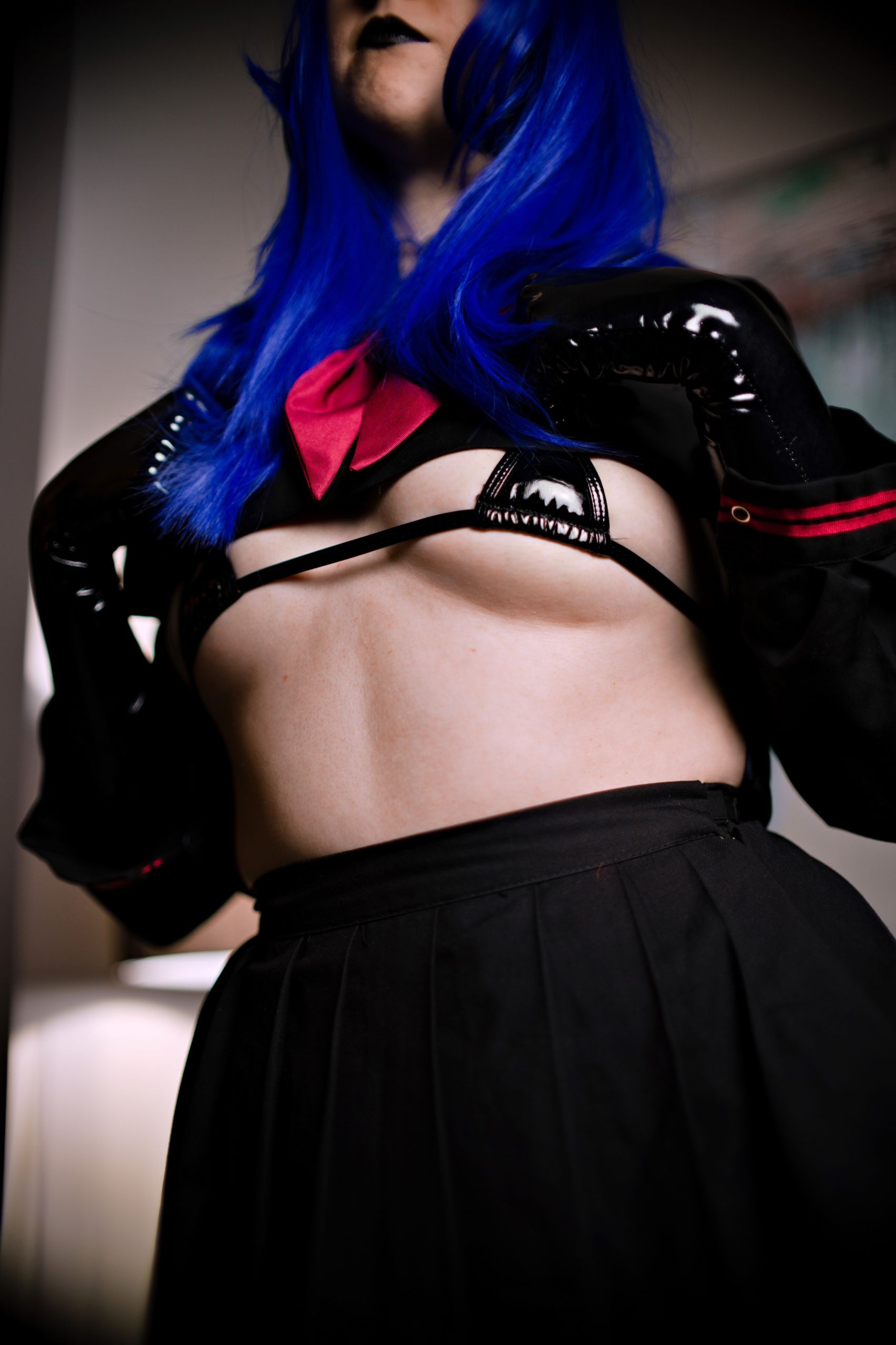 Schoolgirl in Sailor Uniform with Black Latex Micro Bikini, Gloves and Stockings image 6