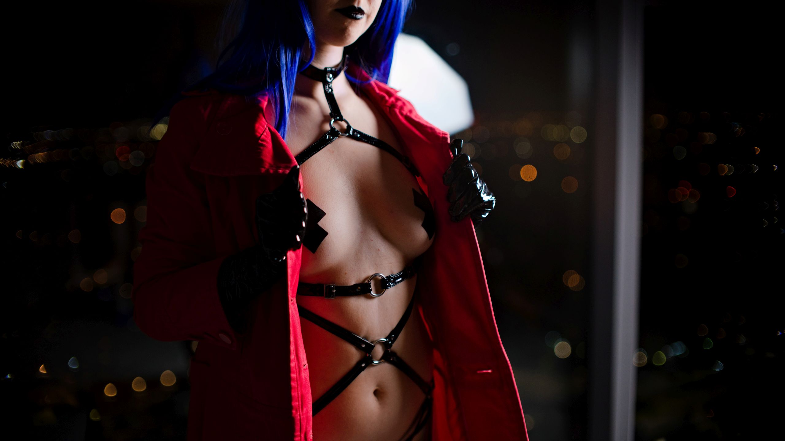 Schoolgirl in Black Latex Harness, Micro Bikini, Gloves and Stockings image 23