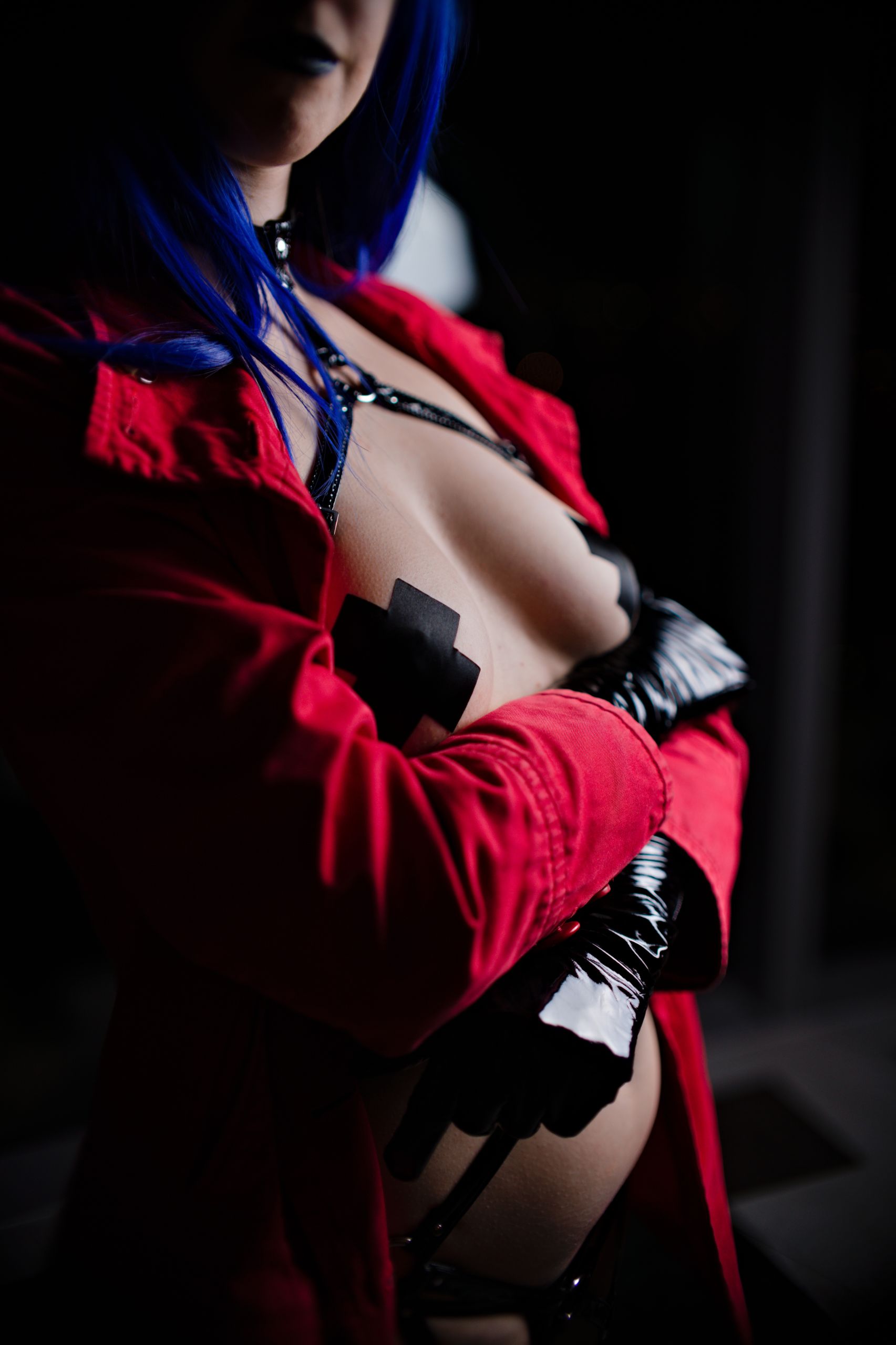 Schoolgirl in Black Latex Harness, Micro Bikini, Gloves and Stockings image 24