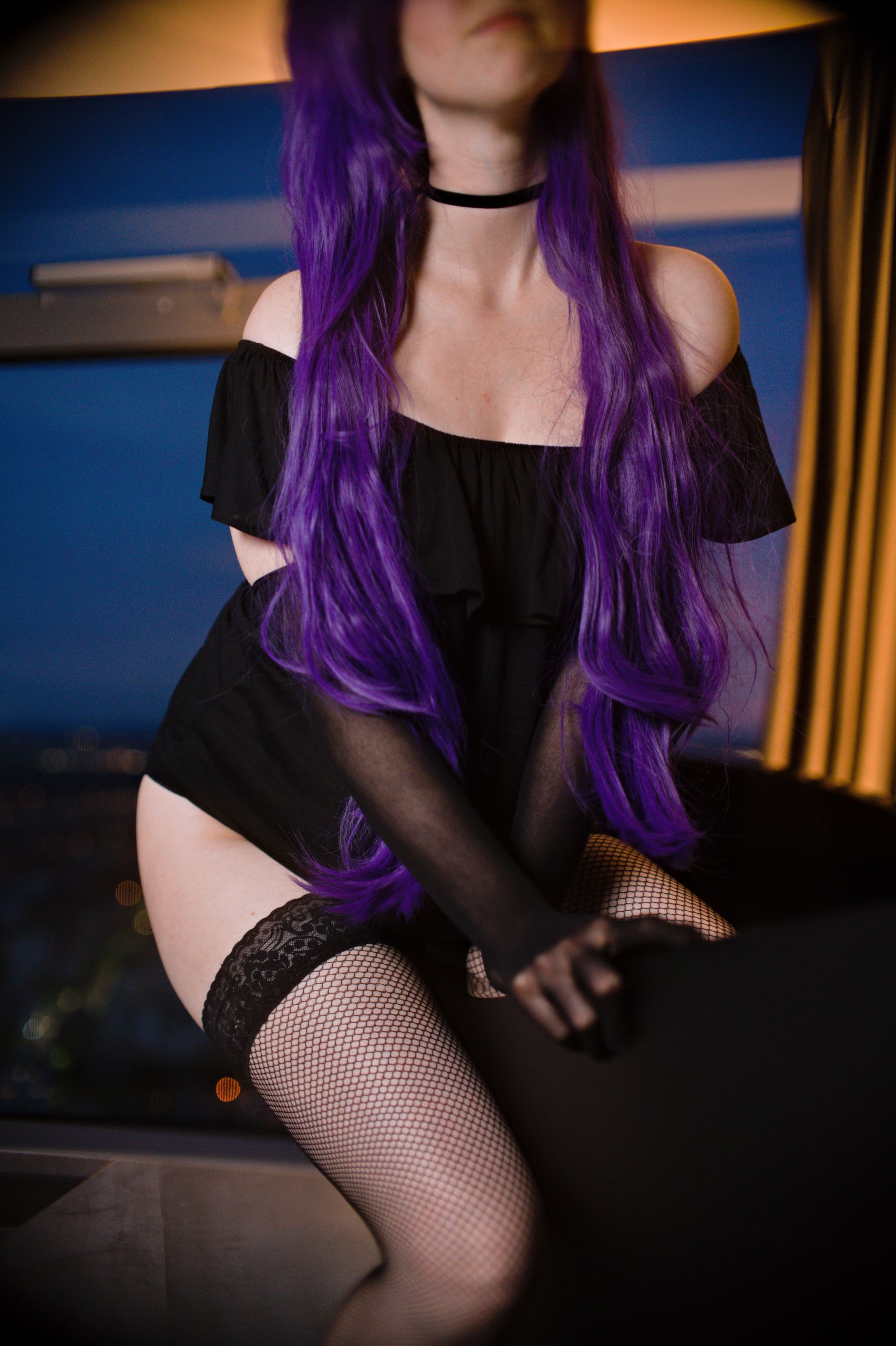 Off Shoulder Blouse with Lace-trimmed Fishnet Stockings image 16