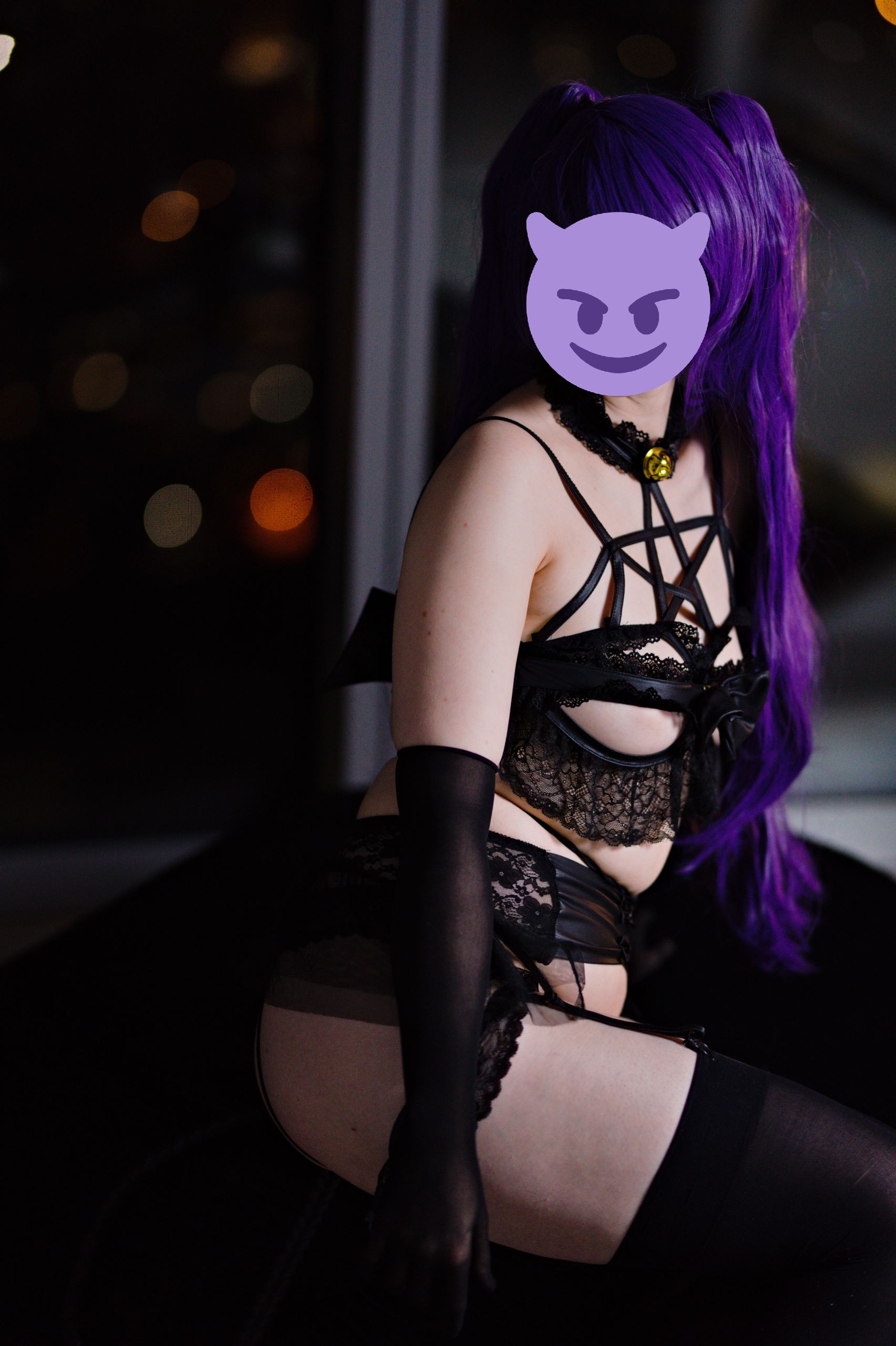 Succubus in Bat Lingerie with Backless Panties, Nylon Gloves and Stockings image 10